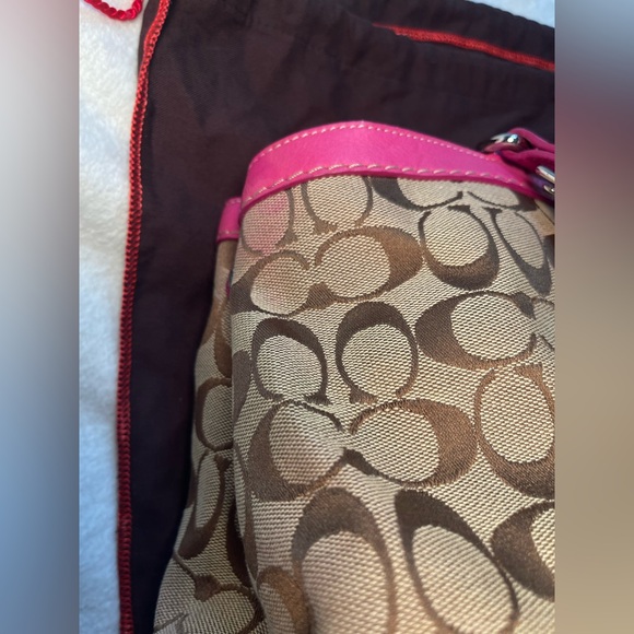 Coach Signature Canvas Pink Leather Trim Business Tote Laptop Work Bag F6432 - Picture 14 of 16